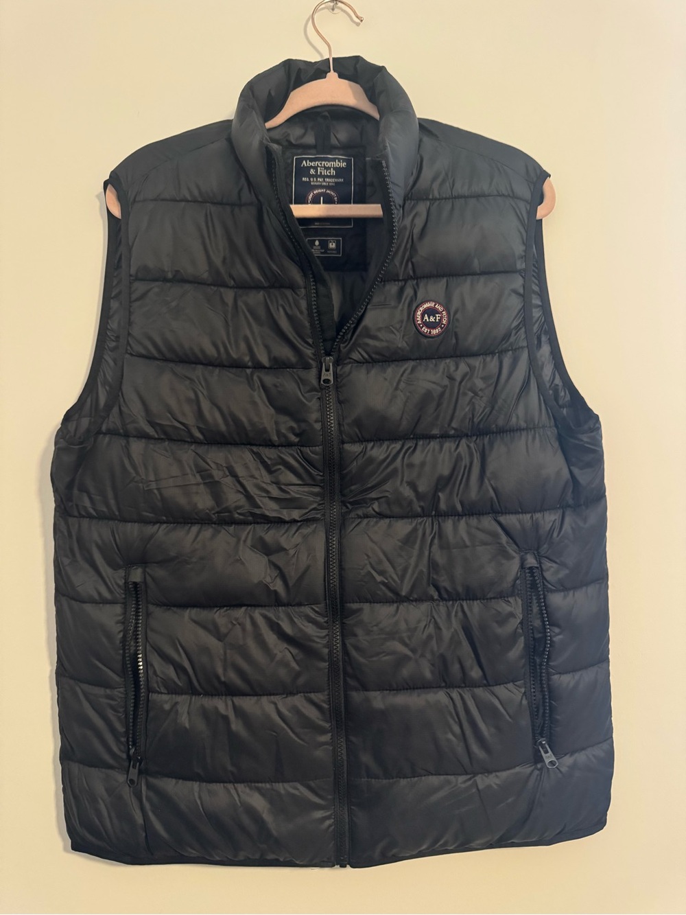 Abercrombie & Fitch Black Quilted Puffer Vest with Logo Patch